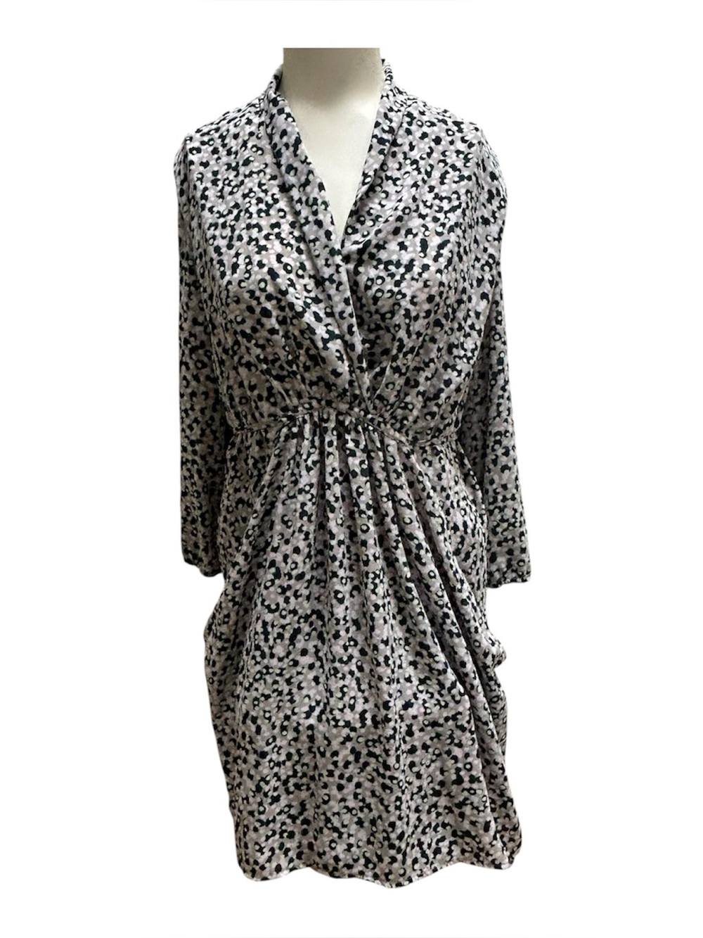 Bar III Green Cheetah mini Dress babydoll top Womens Small tie back pockets